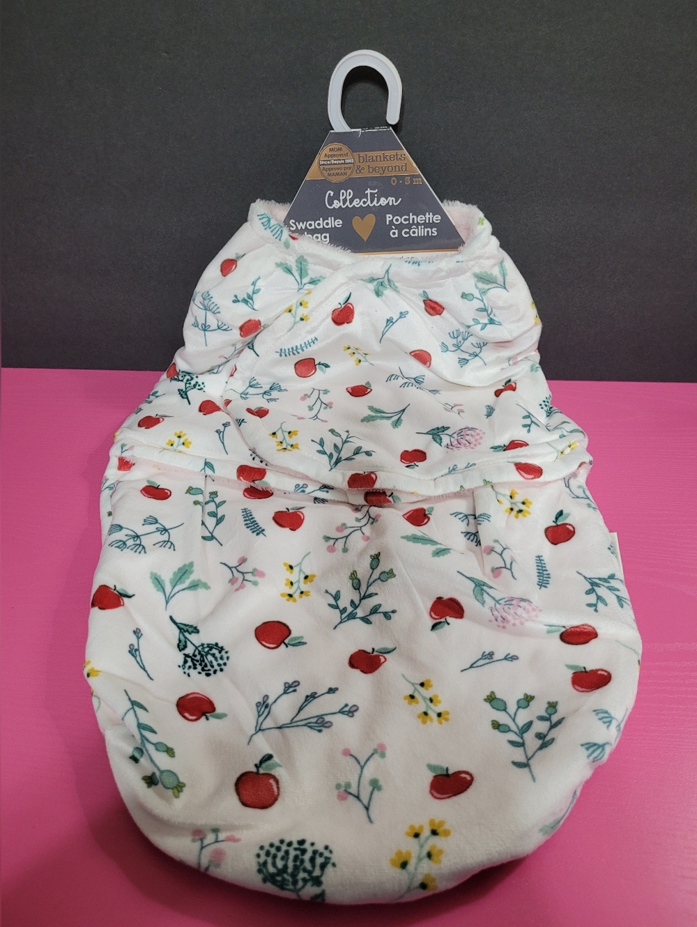 Blankets & Beyond Collection Swaddle Bag with Red Apple Print 0-3 Months (0633)